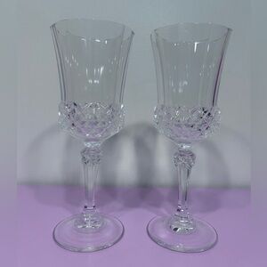 Vintage Diamond‎ Cut Lead Crystal Wine Water Goblet Set of 2